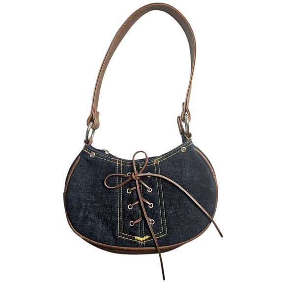 Limited Too Girls Purse Shoulder Bag Denim Blue Laceup Bow Jeans Y2K Style - Picture 1 of 5